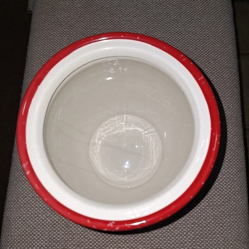 A Crofton red holiday cookie jar. It's pre-owned. Cheerful and festive.